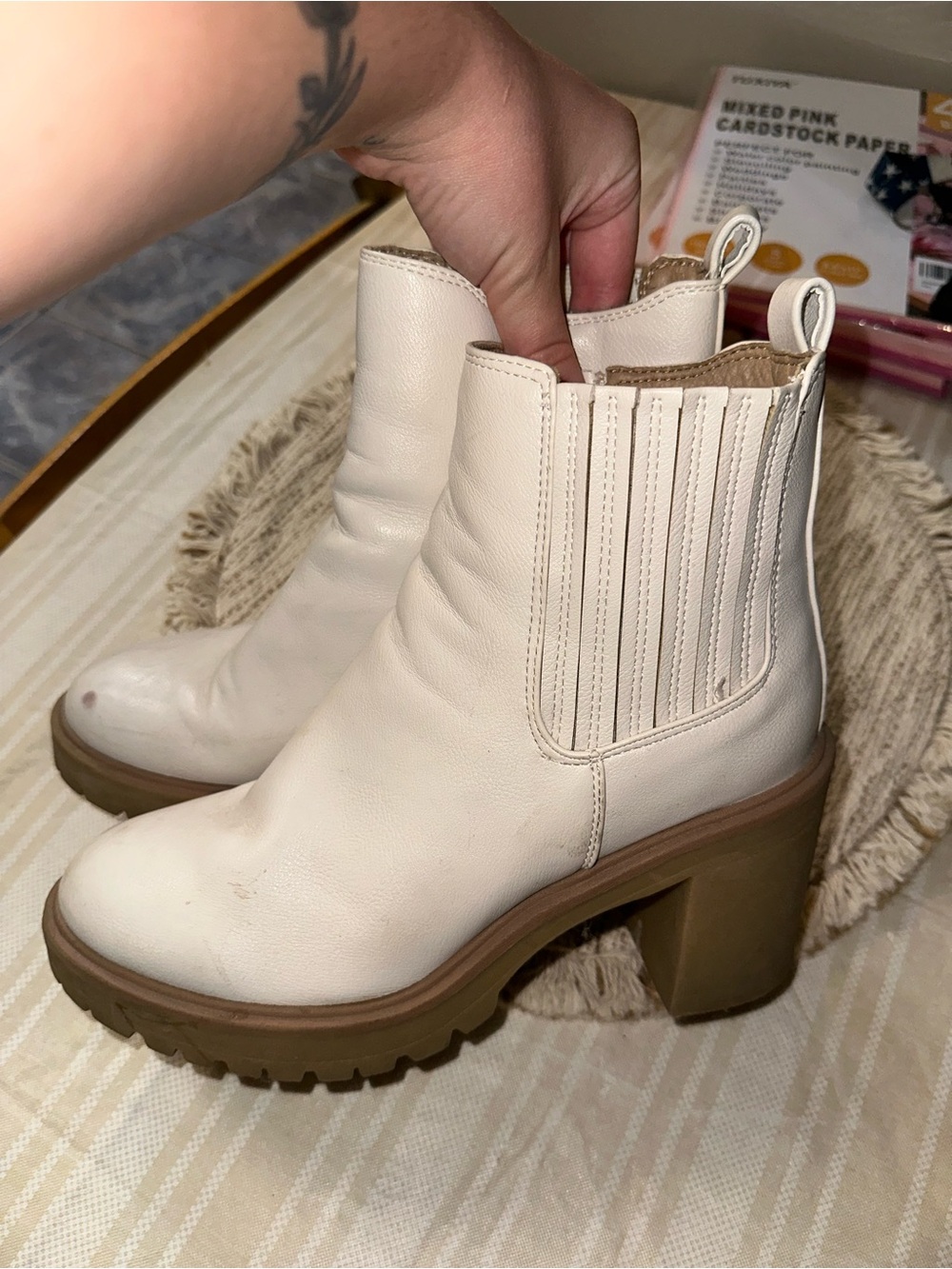 Dolce Vita Cream Chunky Heel Chelsea Booties - Picture 3 of 5